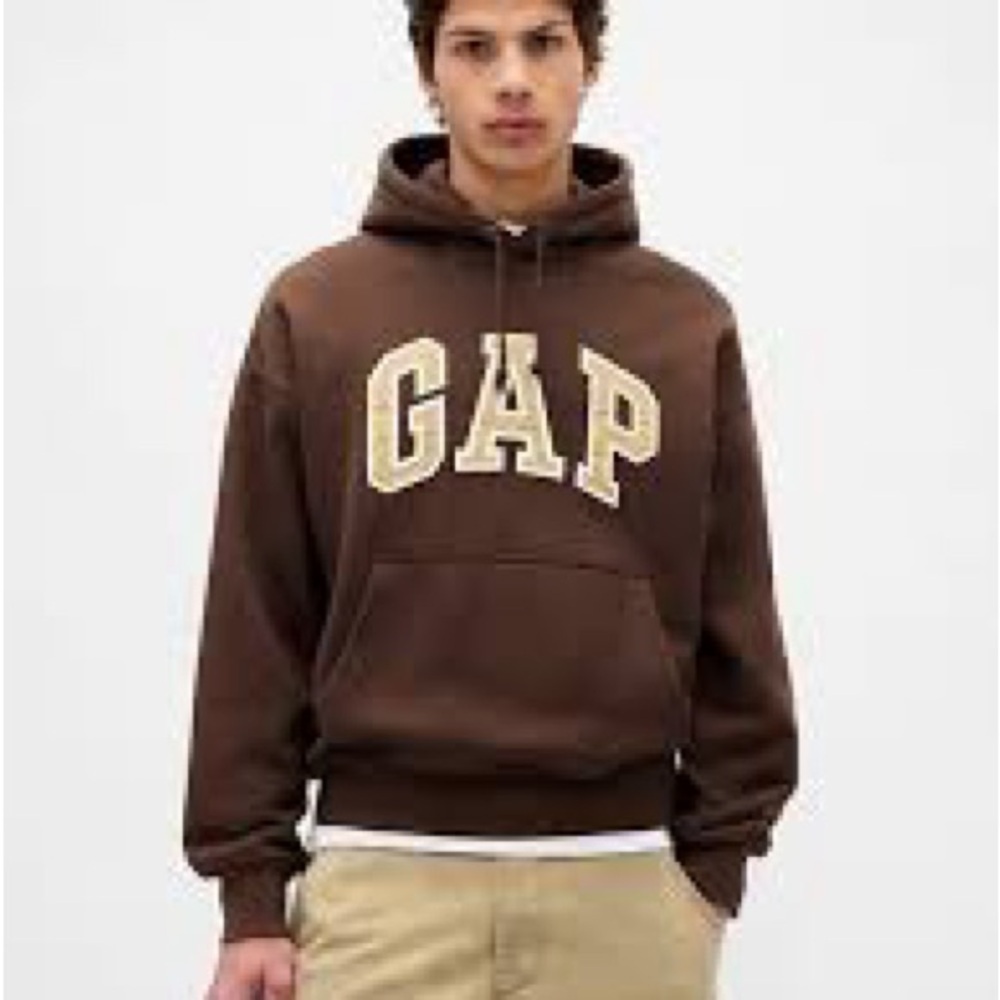 GAP Dark Brown Pullover Hoodie with Cream Logo - Picture 2 of 11
